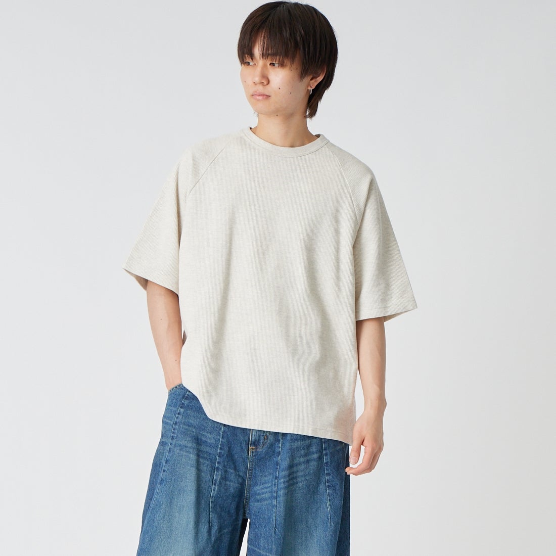 blurhms ROOTSTOCK [ブラームス ルーツストック] ラフ＆スムース サーマル ラグランTシャツ [BROOTS24S21S26] 02 H.OATME &&モデル身長：177cm 着用サイズ：2&&