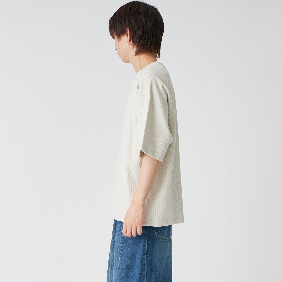 blurhms ROOTSTOCK [ブラームス ルーツストック] ラフ＆スムース サーマル ラグランTシャツ [BROOTS24S21S26] 02 H.OATME &&モデル身長：177cm 着用サイズ：2&&