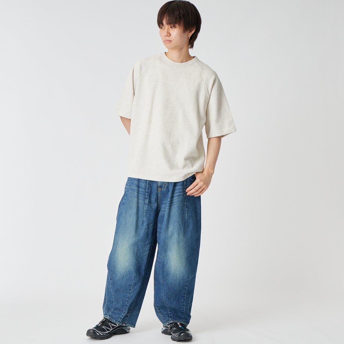 blurhms ROOTSTOCK [ブラームス ルーツストック] ラフ＆スムース サーマル ラグランTシャツ [BROOTS24S21S26] 02 H.OATME &&モデル身長：177cm 着用サイズ：2&&