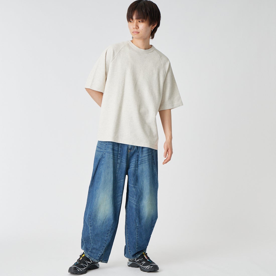 blurhms ROOTSTOCK [ブラームス ルーツストック] ラフ＆スムース サーマル ラグランTシャツ [BROOTS24S21S26] 02 H.OATME &&モデル身長：177cm 着用サイズ：2&&