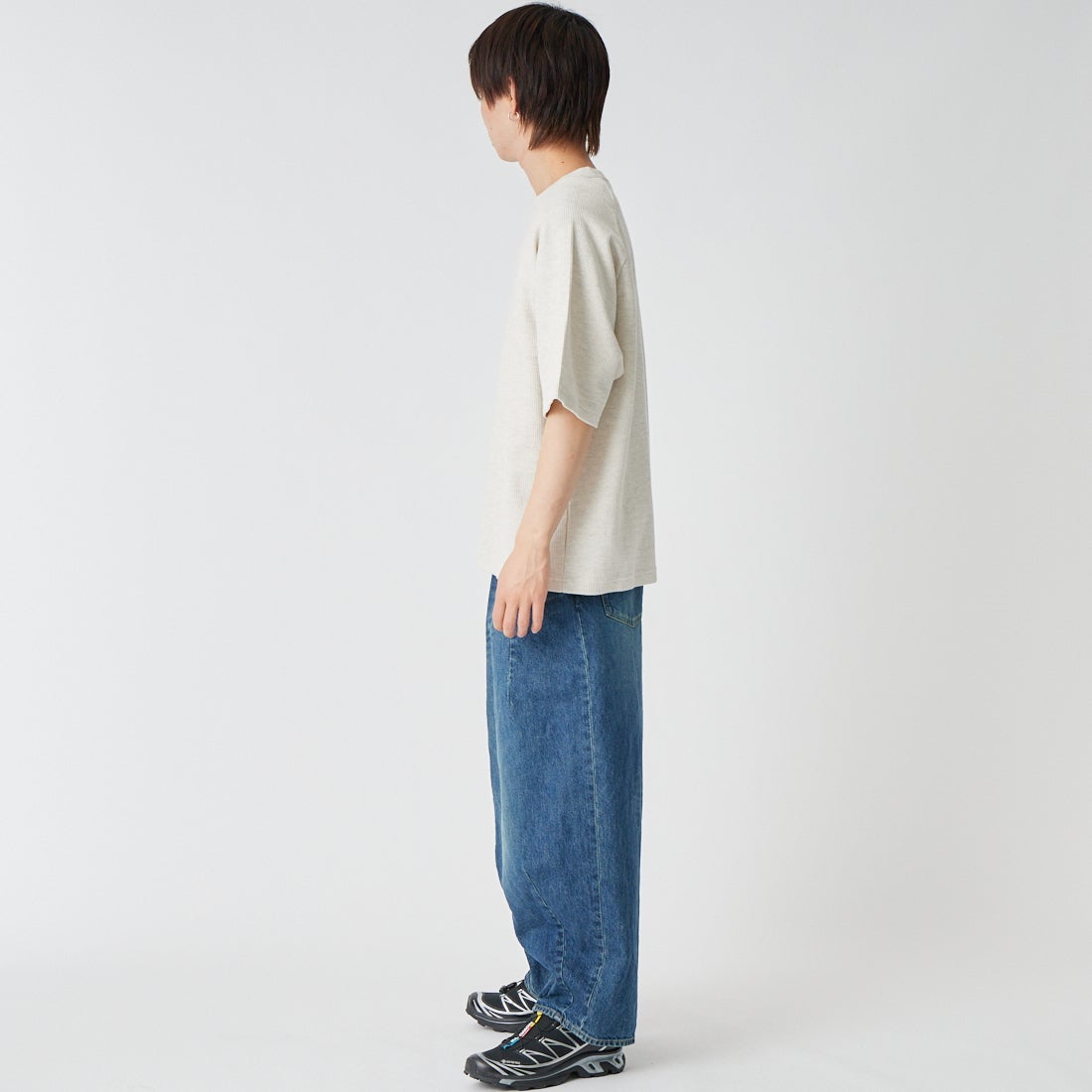 blurhms ROOTSTOCK [ブラームス ルーツストック] ラフ＆スムース サーマル ラグランTシャツ [BROOTS24S21S26] 02 H.OATME &&モデル身長：177cm 着用サイズ：2&&