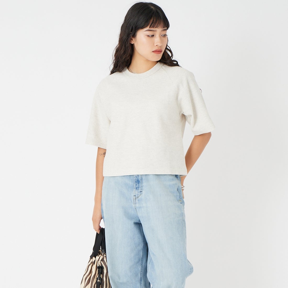 blurhms ROOTSTOCK [ブラームス ルーツストック] ラフ＆スムース サーマル ラグランTシャツ [BROOTS24S21S26] 02 H.OATME &&モデル身長：162cm 着用サイズ：0&&