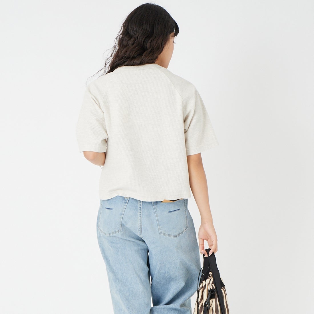 blurhms ROOTSTOCK [ブラームス ルーツストック] ラフ＆スムース サーマル ラグランTシャツ [BROOTS24S21S26] 02 H.OATME &&モデル身長：162cm 着用サイズ：0&&