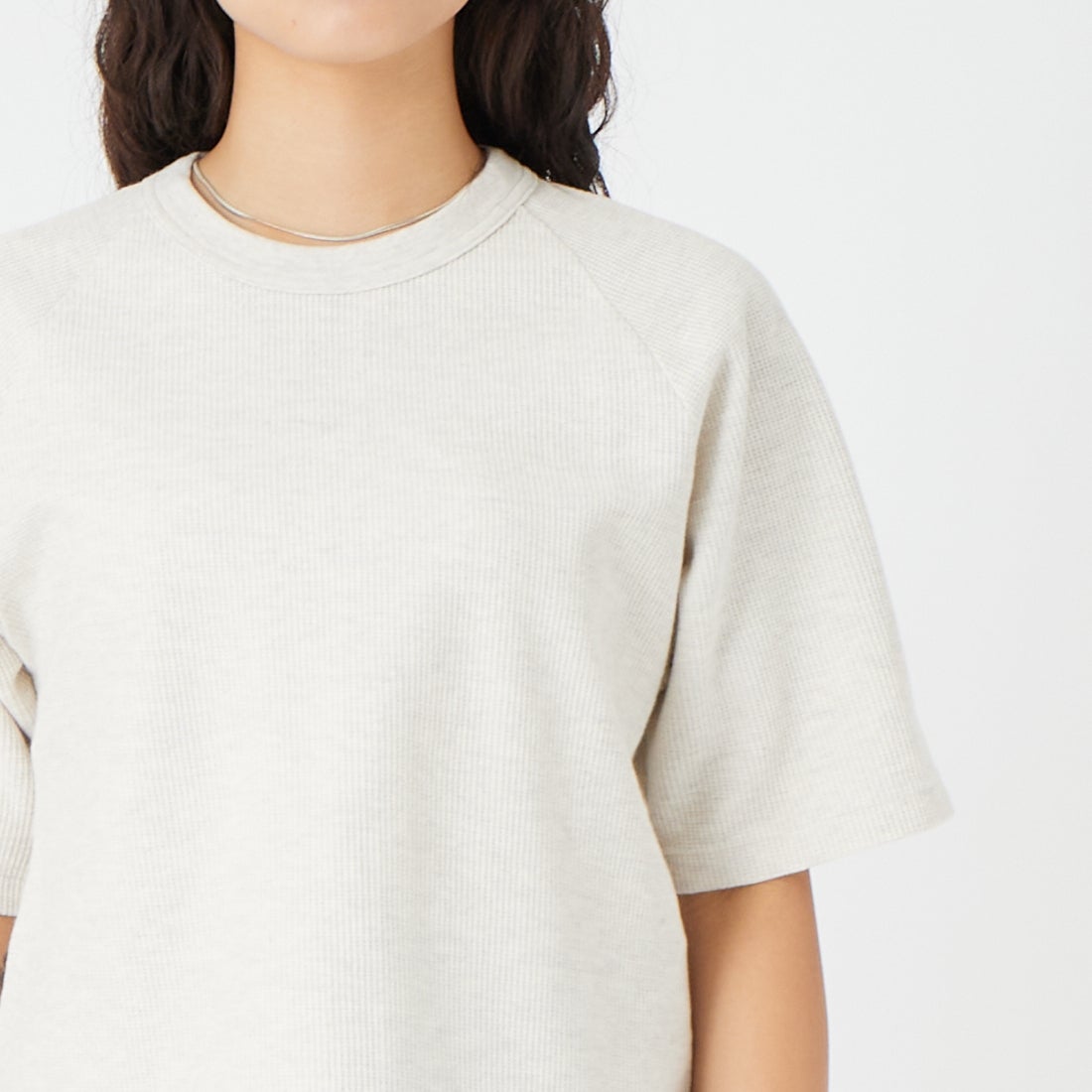 blurhms ROOTSTOCK [ブラームス ルーツストック] ラフ＆スムース サーマル ラグランTシャツ [BROOTS24S21S26] 02 H.OATME &&モデル身長：162cm 着用サイズ：0&&