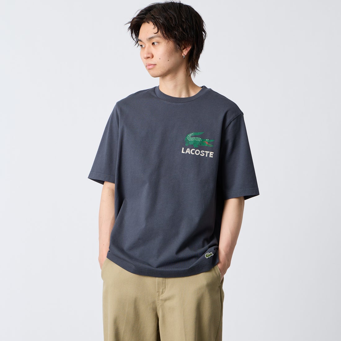 LACOSTE [ラコステ] ビンテージロゴ Tシャツ [TH9425] S5T GRAPHI &&モデル身長：177cm 着用サイズ：3&&