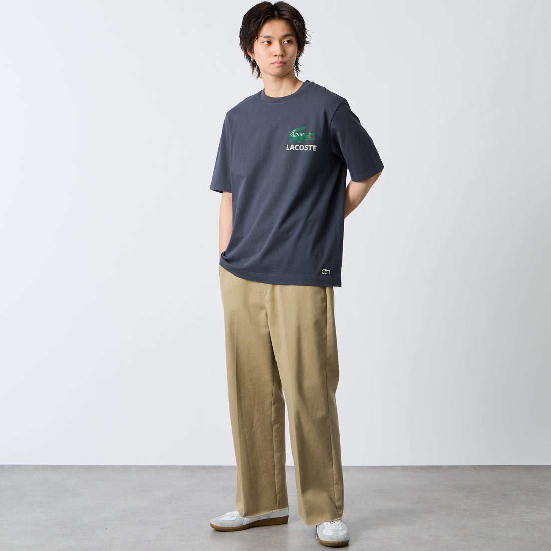 LACOSTE [ラコステ] ビンテージロゴ Tシャツ [TH9425] S5T GRAPHI &&モデル身長：177cm 着用サイズ：3&&