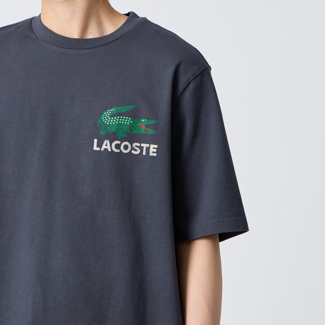 LACOSTE [ラコステ] ビンテージロゴ Tシャツ [TH9425] S5T GRAPHI &&モデル身長：177cm 着用サイズ：3&&