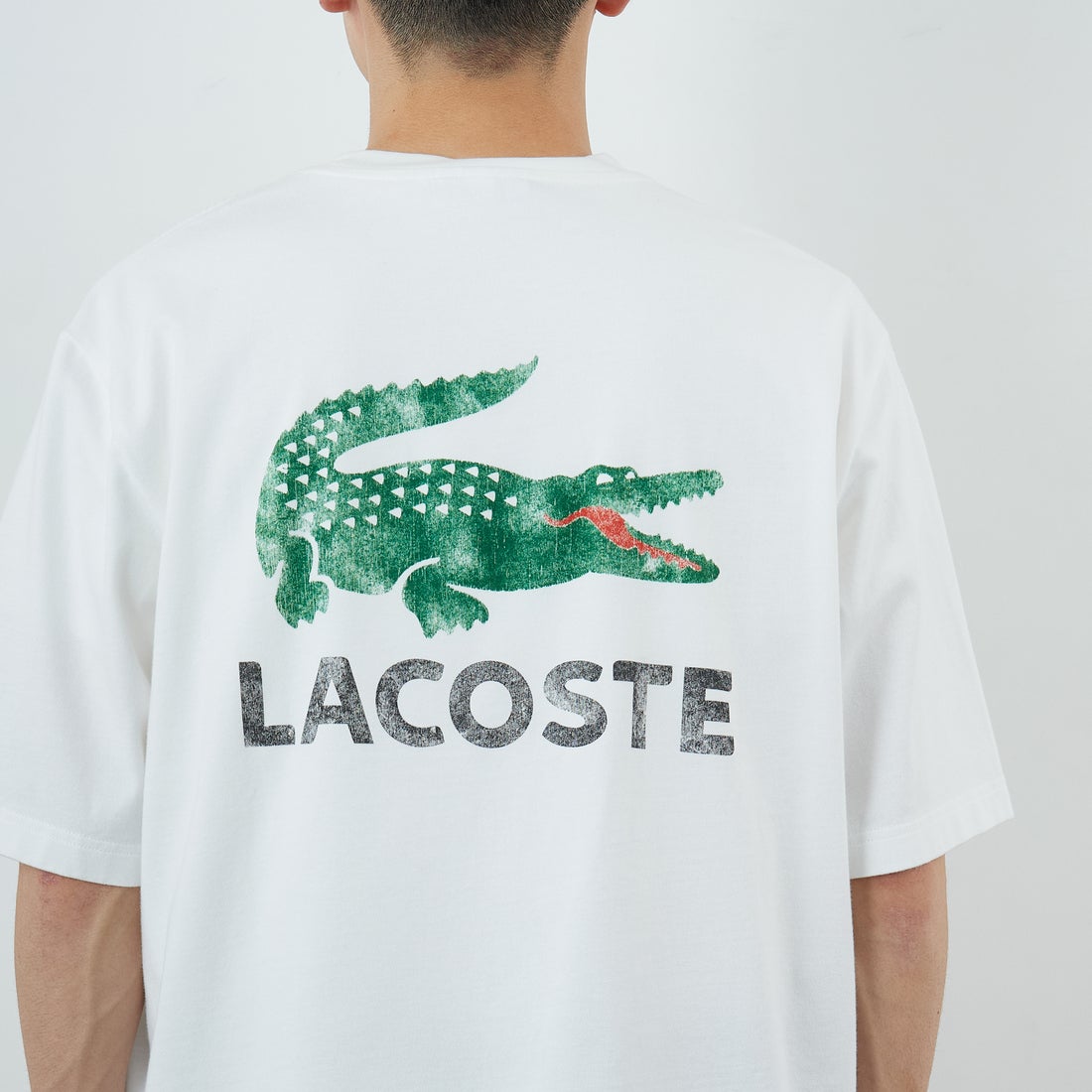 LACOSTE [ラコステ] ビンテージロゴ Tシャツ [TH9425] 70V FLOUR &&モデル身長：168cm 着用サイズ：4&&