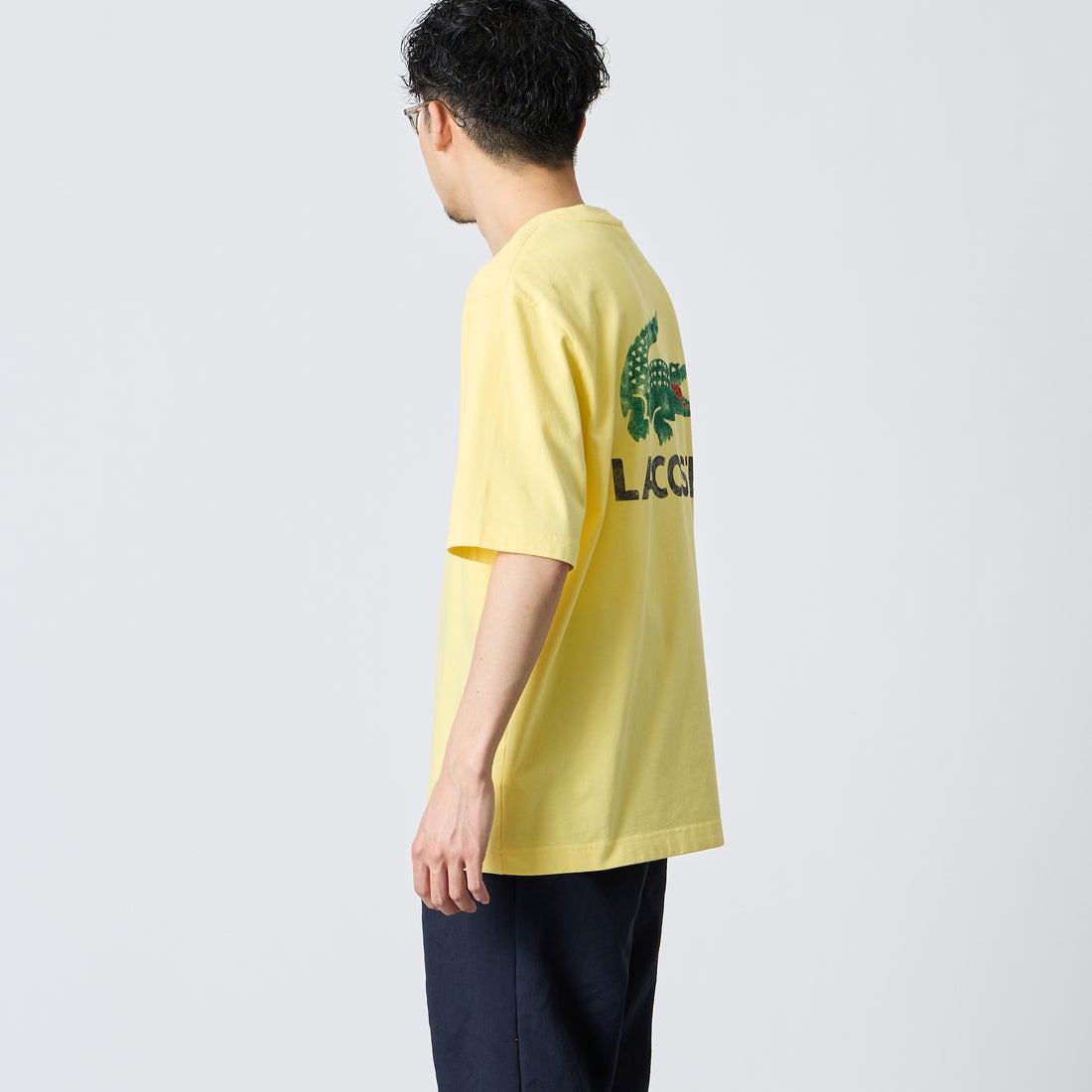 LACOSTE [ラコステ] ビンテージロゴ Tシャツ [TH9425] 107 YELLOW &&モデル身長：168cm 着用サイズ：3&&