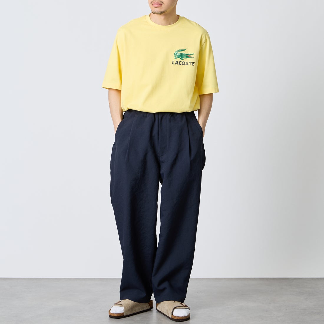 LACOSTE [ラコステ] ビンテージロゴ Tシャツ [TH9425] 107 YELLOW &&モデル身長：168cm 着用サイズ：3&&