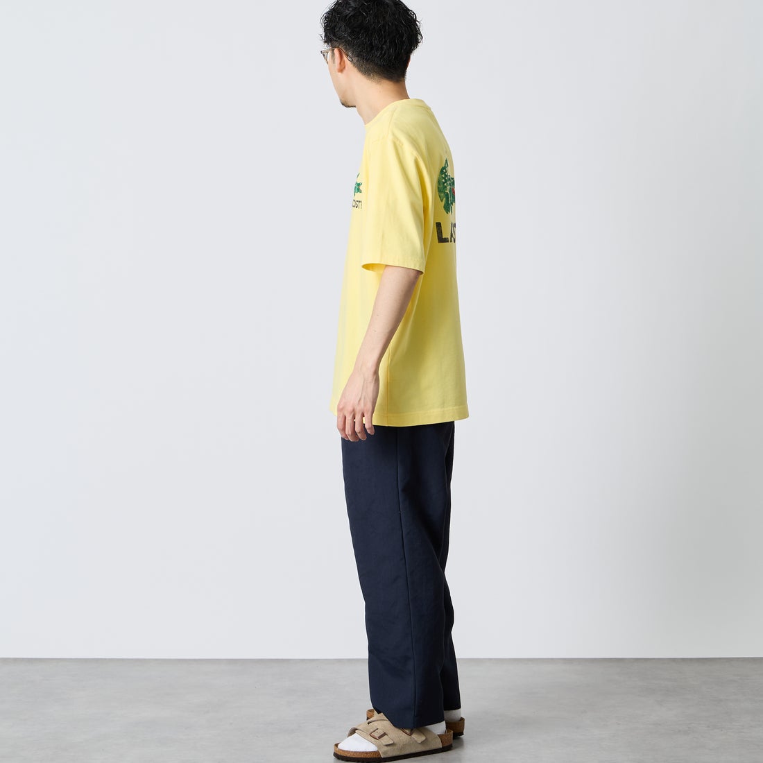 LACOSTE [ラコステ] ビンテージロゴ Tシャツ [TH9425] 107 YELLOW &&モデル身長：168cm 着用サイズ：3&&
