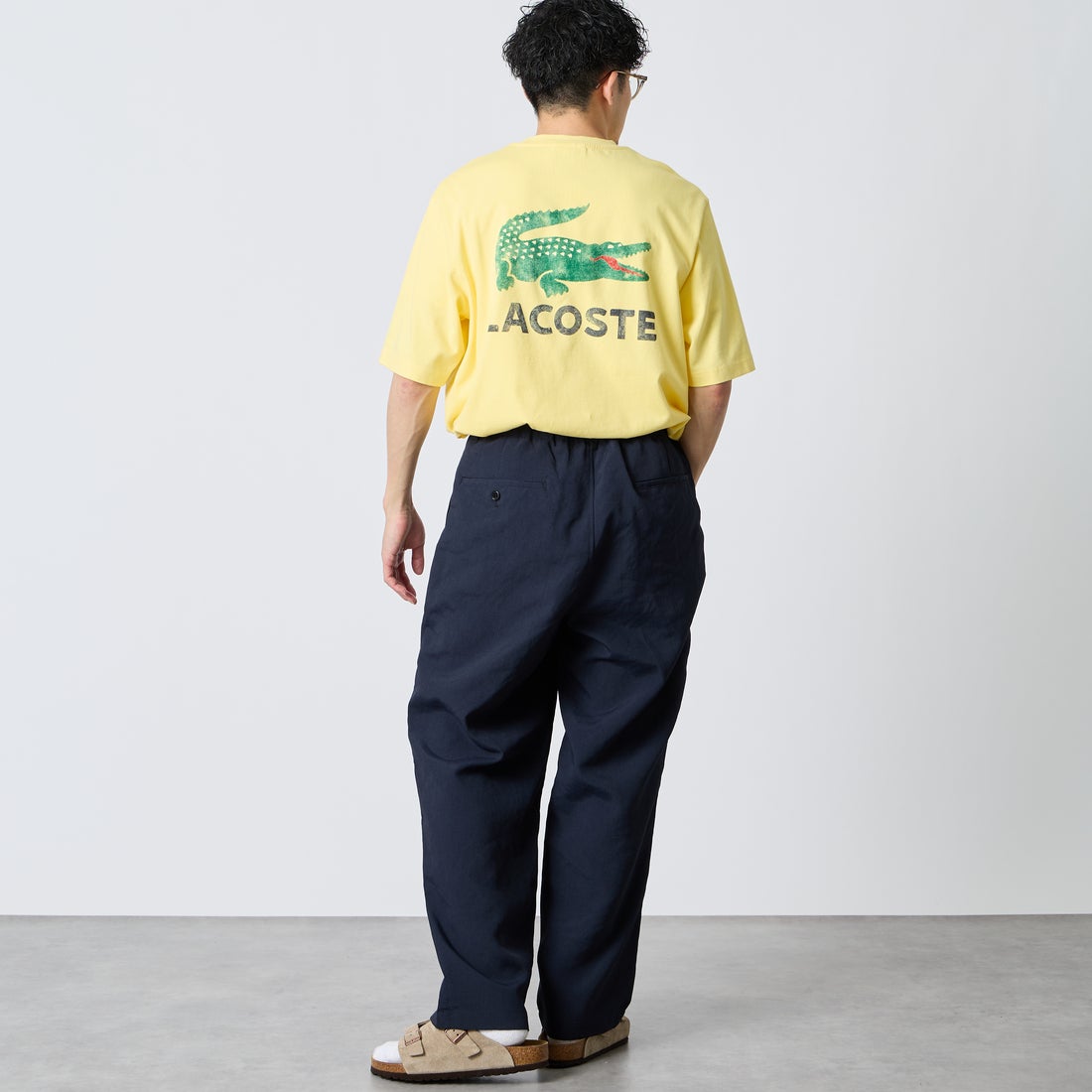 LACOSTE [ラコステ] ビンテージロゴ Tシャツ [TH9425] 107 YELLOW &&モデル身長：168cm 着用サイズ：3&&
