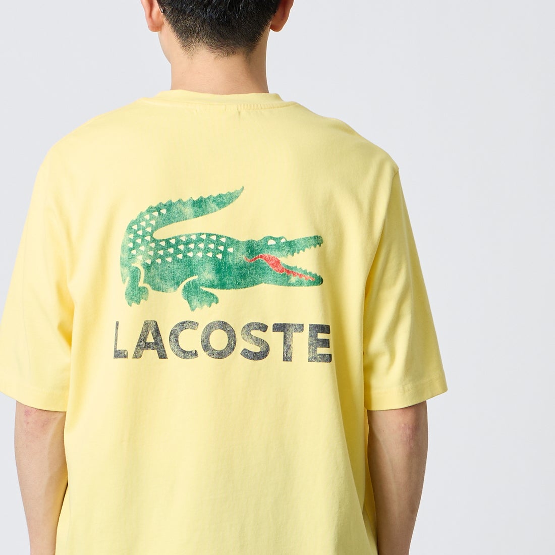 LACOSTE [ラコステ] ビンテージロゴ Tシャツ [TH9425] 107 YELLOW &&モデル身長：168cm 着用サイズ：3&&