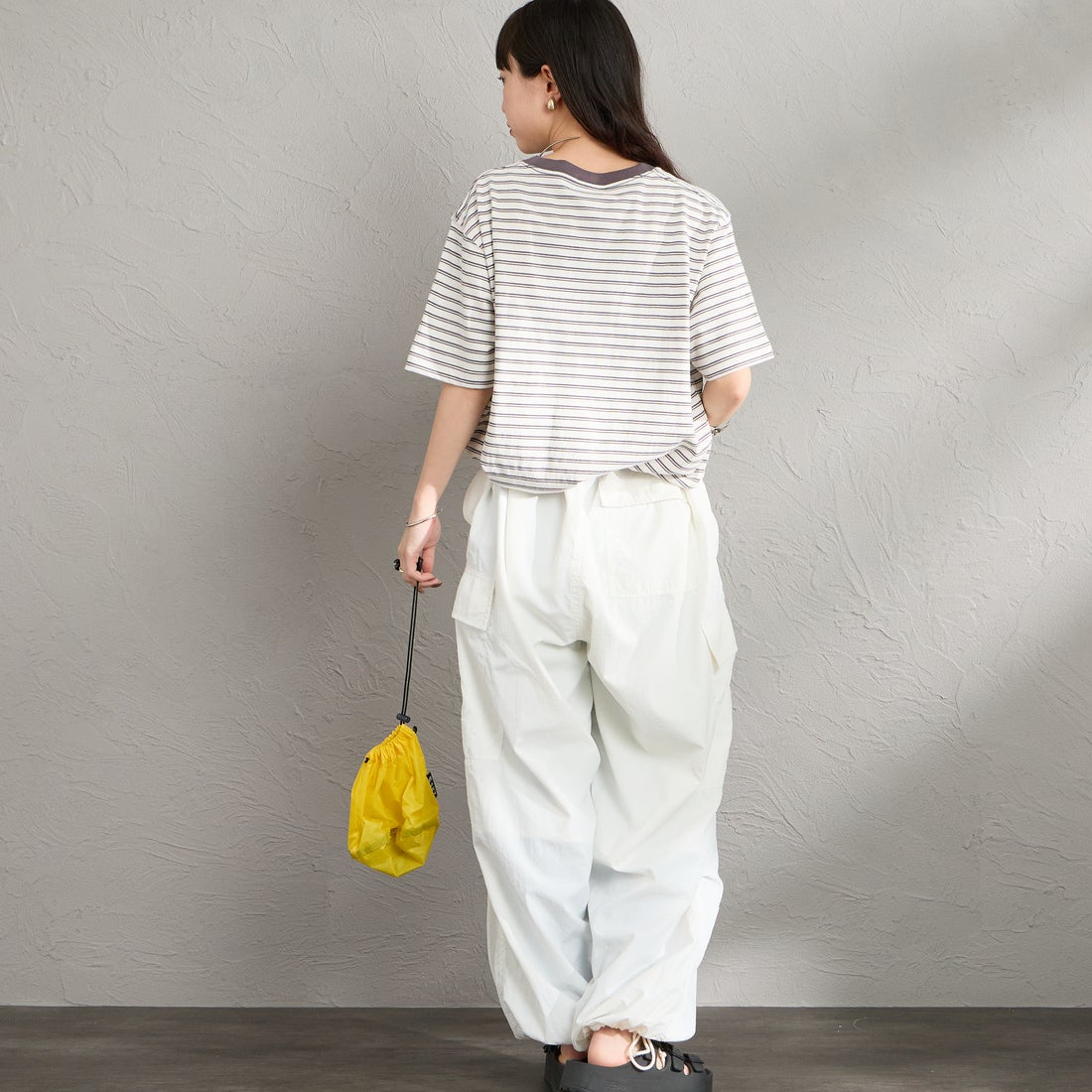DANTON [ダントン] ショート丈 ストライプ半袖Tシャツ [DT-C0404CJJ] ECR/DK.BEG &&モデル身長：150cm 着用サイズ：S&&