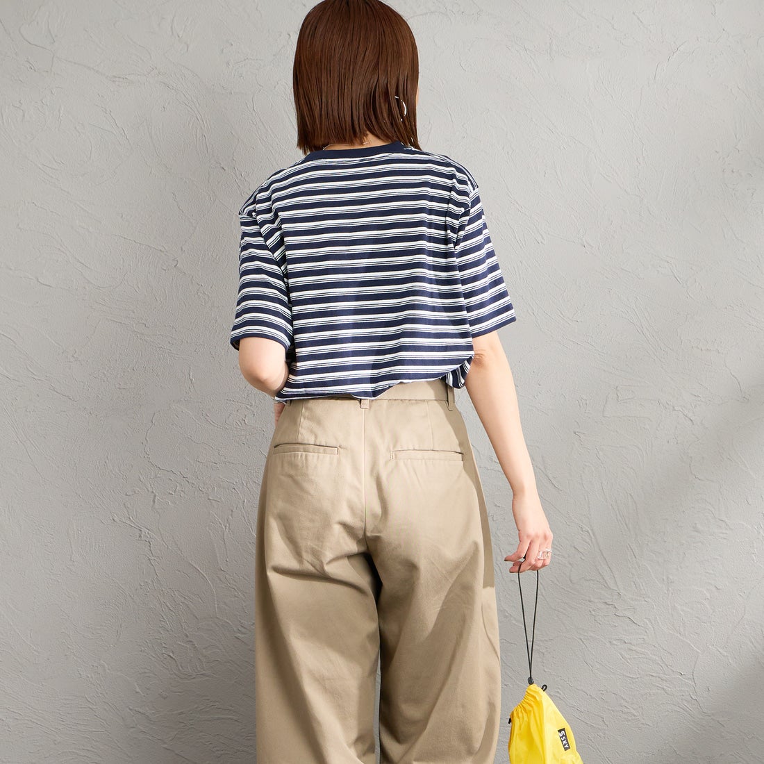 DANTON [ダントン] ショート丈 ストライプ半袖Tシャツ [DT-C0404CJJ] NVY/OFF WH &&モデル身長：159cm 着用サイズ：M&&