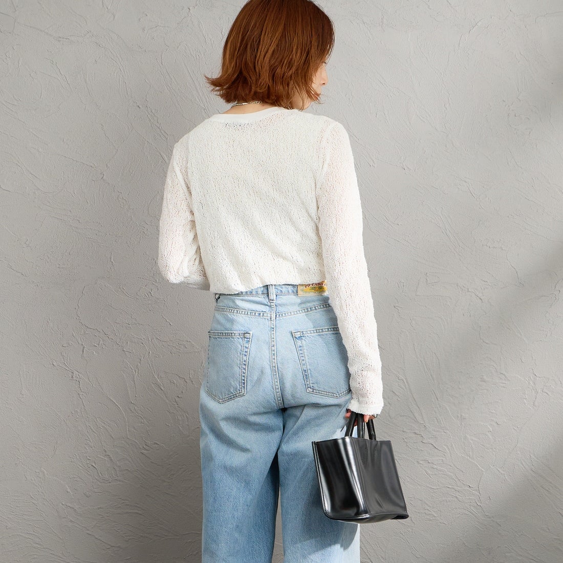 mizuiro ind [ミズイロインド] レースクルーネックTシャツ [1-210080] 11 OFF WHI &&モデル身長：158cm 着用サイズ：F&&