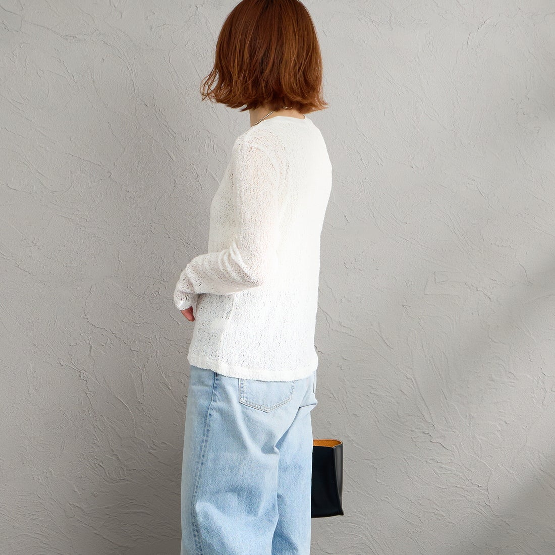 mizuiro ind [ミズイロインド] レースクルーネックTシャツ [1-210080] 11 OFF WHI &&モデル身長：158cm 着用サイズ：F&&