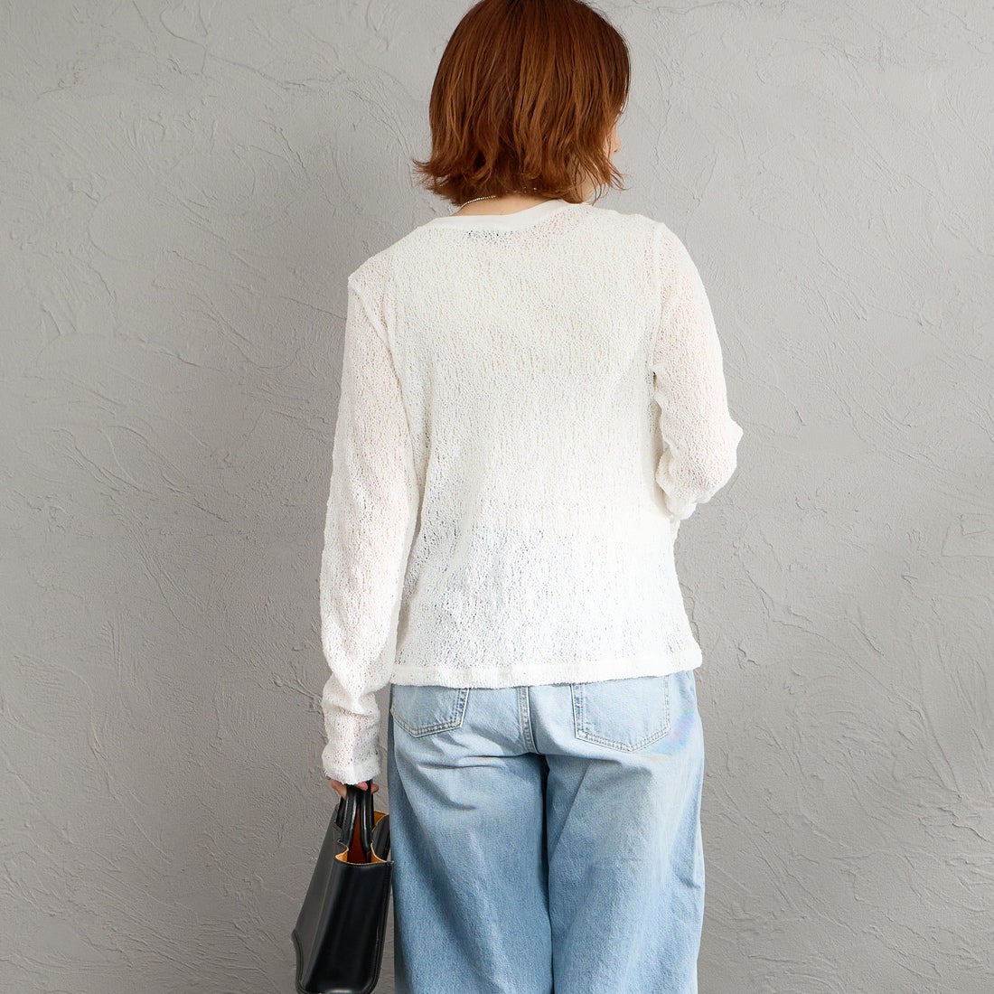 mizuiro ind [ミズイロインド] レースクルーネックTシャツ [1-210080] 11 OFF WHI &&モデル身長：158cm 着用サイズ：F&&