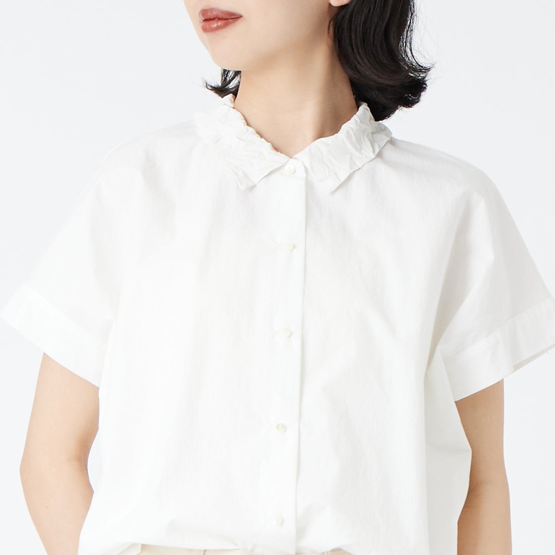 mizuiro ind [ミズイロインド] ワッシャーカラーワイドシャツ [1-230155] 11 OFF WHI &&モデル身長：162cm 着用サイズ：F&&