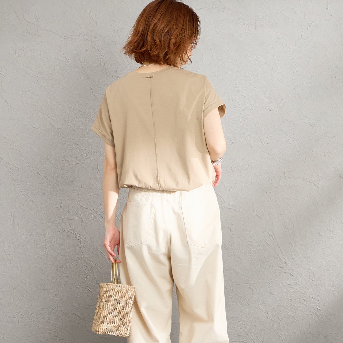 MICA&DEAL × JEANSFACTORY [マイカアンドディール × ジーンズファクトリー] 別注 フレンチスリーブ フォトプリントTシャツ [0126209178-JF] BEIGE &&モデル身長：158cm 着用サイズ：F&&