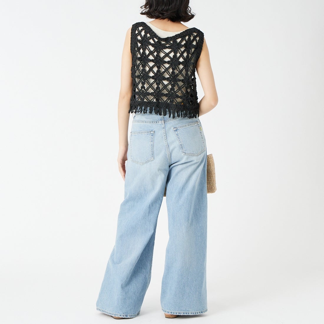 Jf Ready Made [ジェイエフレディメイド] マクラメロープベスト [151-15102] ﾌﾞﾗｯｸ &&モデル身長：162cm 着用サイズ：F&&