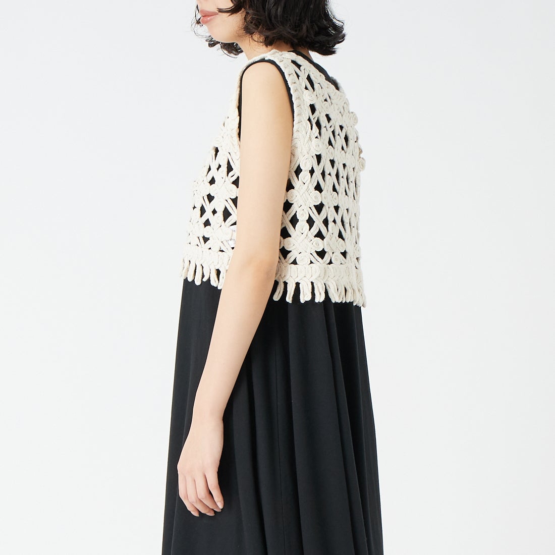 Jf Ready Made [ジェイエフレディメイド] マクラメロープベスト [151-15102] ｱｲﾎﾞﾘｰ &&モデル身長：162cm 着用サイズ：F&&