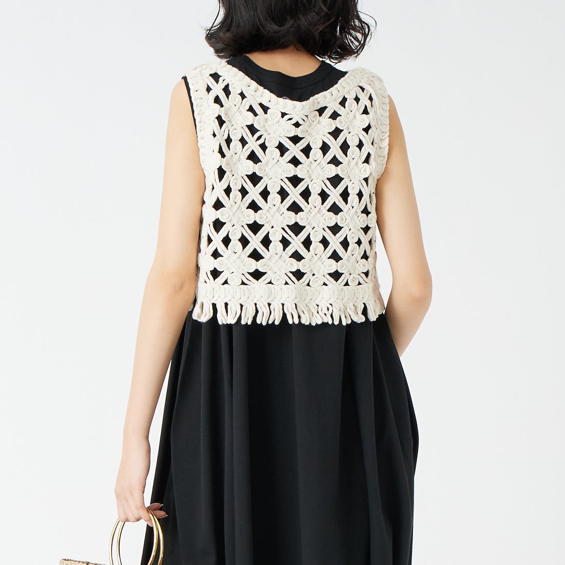 Jf Ready Made [ジェイエフレディメイド] マクラメロープベスト [151-15102] ｱｲﾎﾞﾘｰ &&モデル身長：162cm 着用サイズ：F&&