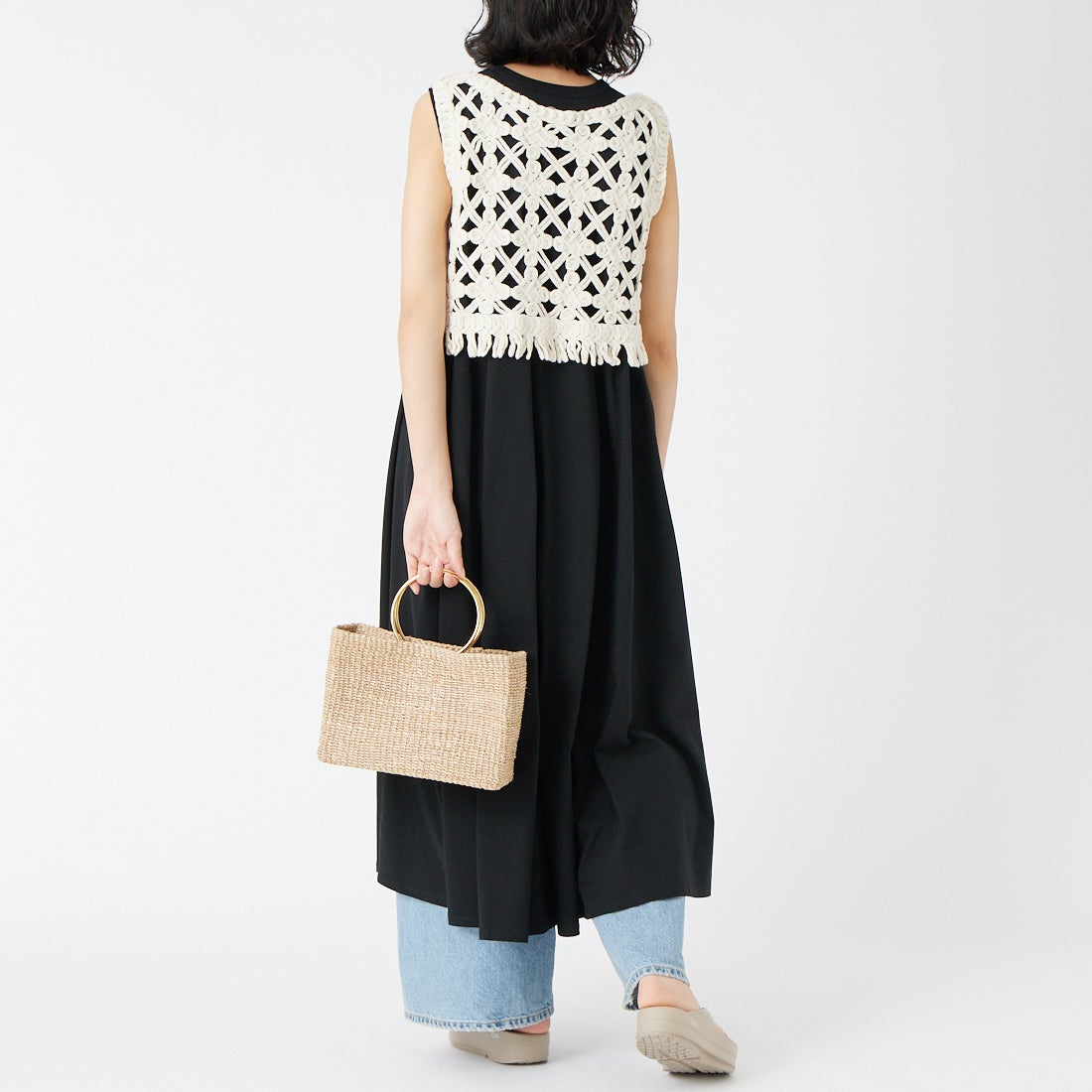 Jf Ready Made [ジェイエフレディメイド] マクラメロープベスト [151-15102] ｱｲﾎﾞﾘｰ &&モデル身長：162cm 着用サイズ：F&&