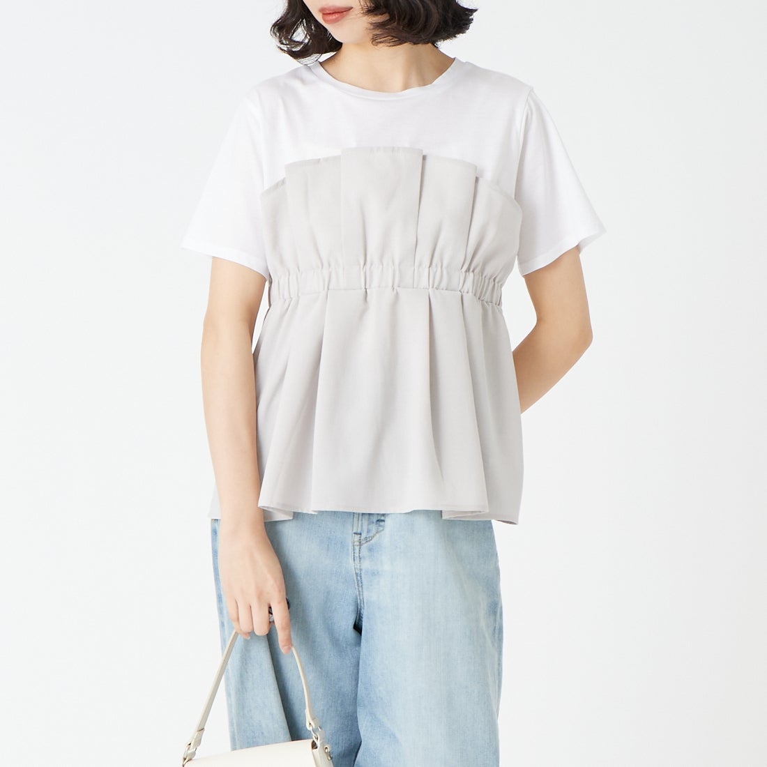 Jf Ready Made [ジェイエフレディメイド] ビスチェドッキングTシャツ [8565103-01] 11 ﾗｲﾄｸﾞﾚｰ &&モデル身長：162cm 着用サイズ：F&&