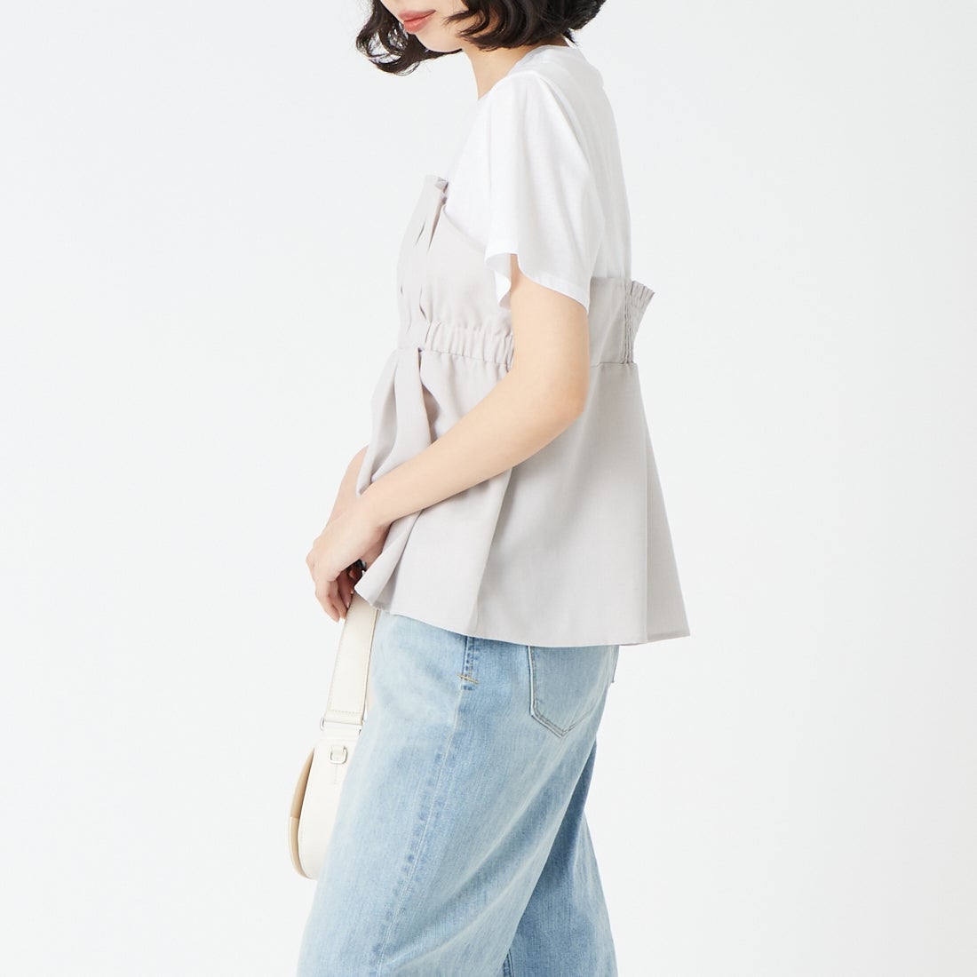 Jf Ready Made [ジェイエフレディメイド] ビスチェドッキングTシャツ [8565103-01] 11 ﾗｲﾄｸﾞﾚｰ &&モデル身長：162cm 着用サイズ：F&&