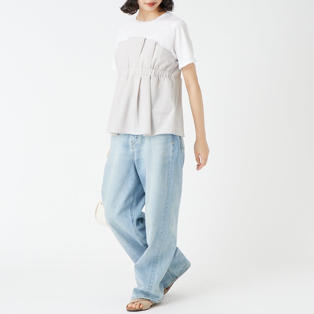 Jf Ready Made [ジェイエフレディメイド] ビスチェドッキングTシャツ [8565103-01] 11 ﾗｲﾄｸﾞﾚｰ &&モデル身長：162cm 着用サイズ：F&&