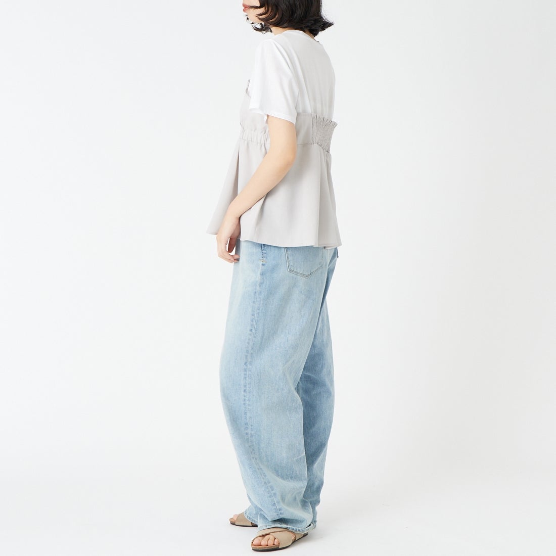 Jf Ready Made [ジェイエフレディメイド] ビスチェドッキングTシャツ [8565103-01] 11 ﾗｲﾄｸﾞﾚｰ &&モデル身長：162cm 着用サイズ：F&&
