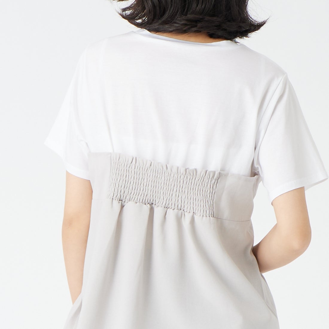 Jf Ready Made [ジェイエフレディメイド] ビスチェドッキングTシャツ [8565103-01] 11 ﾗｲﾄｸﾞﾚｰ &&モデル身長：162cm 着用サイズ：F&&