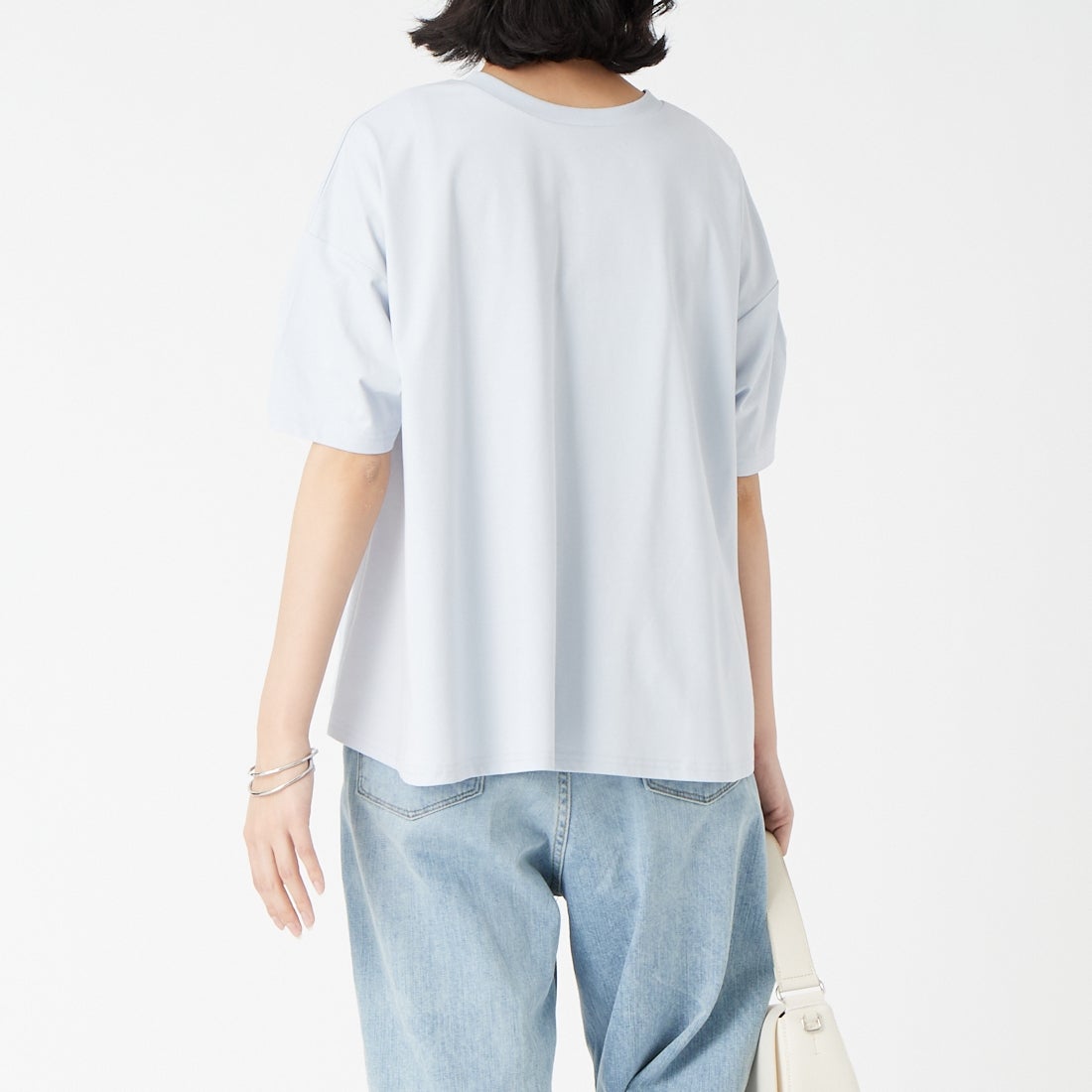 Jf Ready Made [ジェイエフレディメイド] TCシルケット2WAYTシャツ [3212103] 510 ｻｯｸｽ &&モデル身長：162cm 着用サイズ：F&&