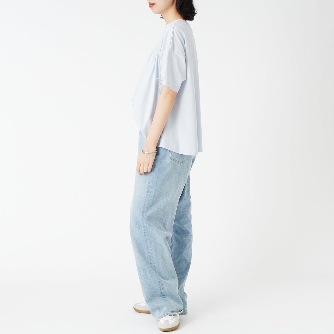 Jf Ready Made [ジェイエフレディメイド] TCシルケット2WAYTシャツ [3212103] 510 ｻｯｸｽ &&モデル身長：162cm 着用サイズ：F&&