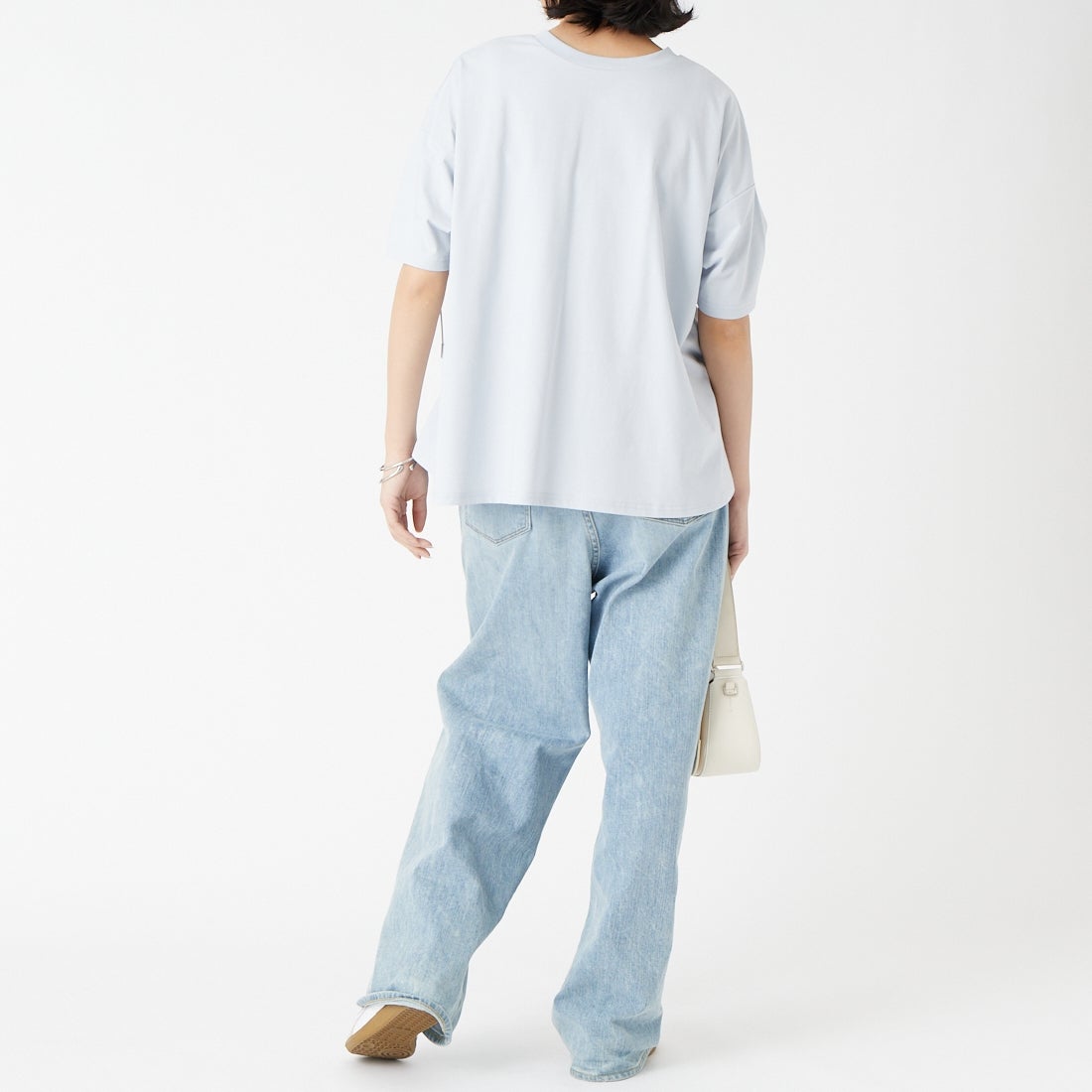 Jf Ready Made [ジェイエフレディメイド] TCシルケット2WAYTシャツ [3212103] 510 ｻｯｸｽ &&モデル身長：162cm 着用サイズ：F&&