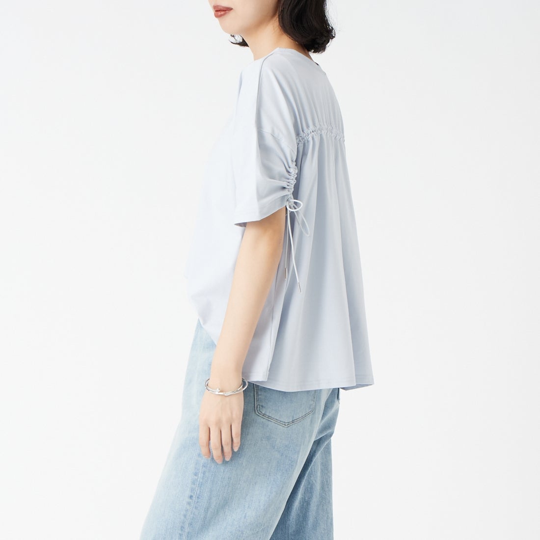 Jf Ready Made [ジェイエフレディメイド] TCシルケット2WAYTシャツ [3212103] 510 ｻｯｸｽ &&モデル身長：162cm 着用サイズ：F&&