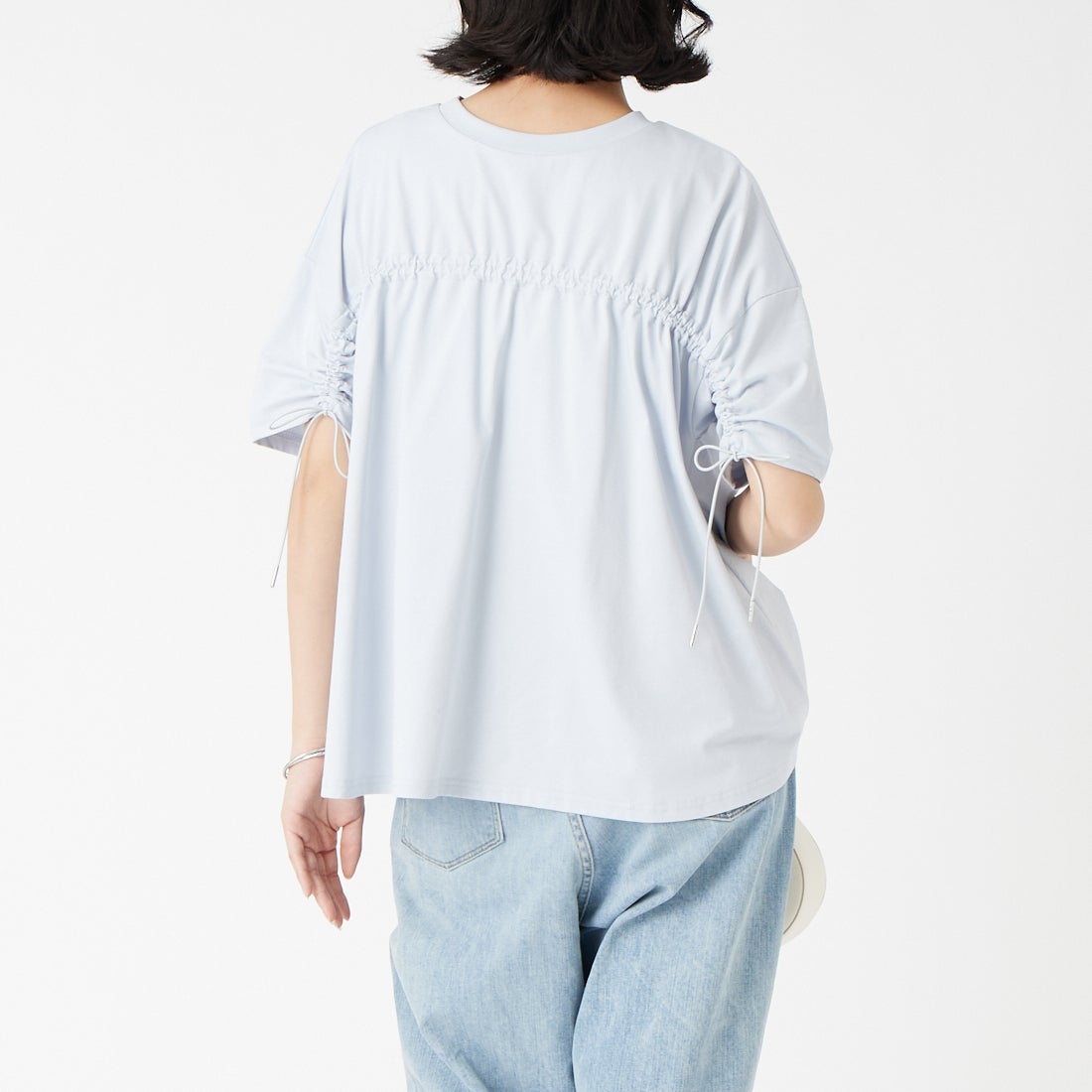 Jf Ready Made [ジェイエフレディメイド] TCシルケット2WAYTシャツ [3212103] 510 ｻｯｸｽ &&モデル身長：162cm 着用サイズ：F&&