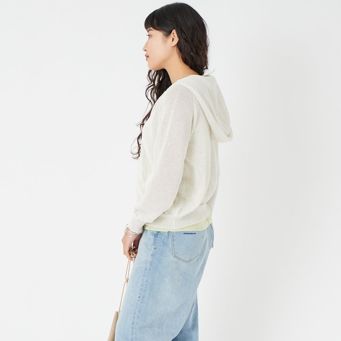 Jeans Factory Clothes [ジーンズファクトリークローズ] ホールガーメント フードカーディガン [113-2065] ｵﾌﾎﾜｲﾄ &&モデル身長：162cm 着用サイズ：F&&