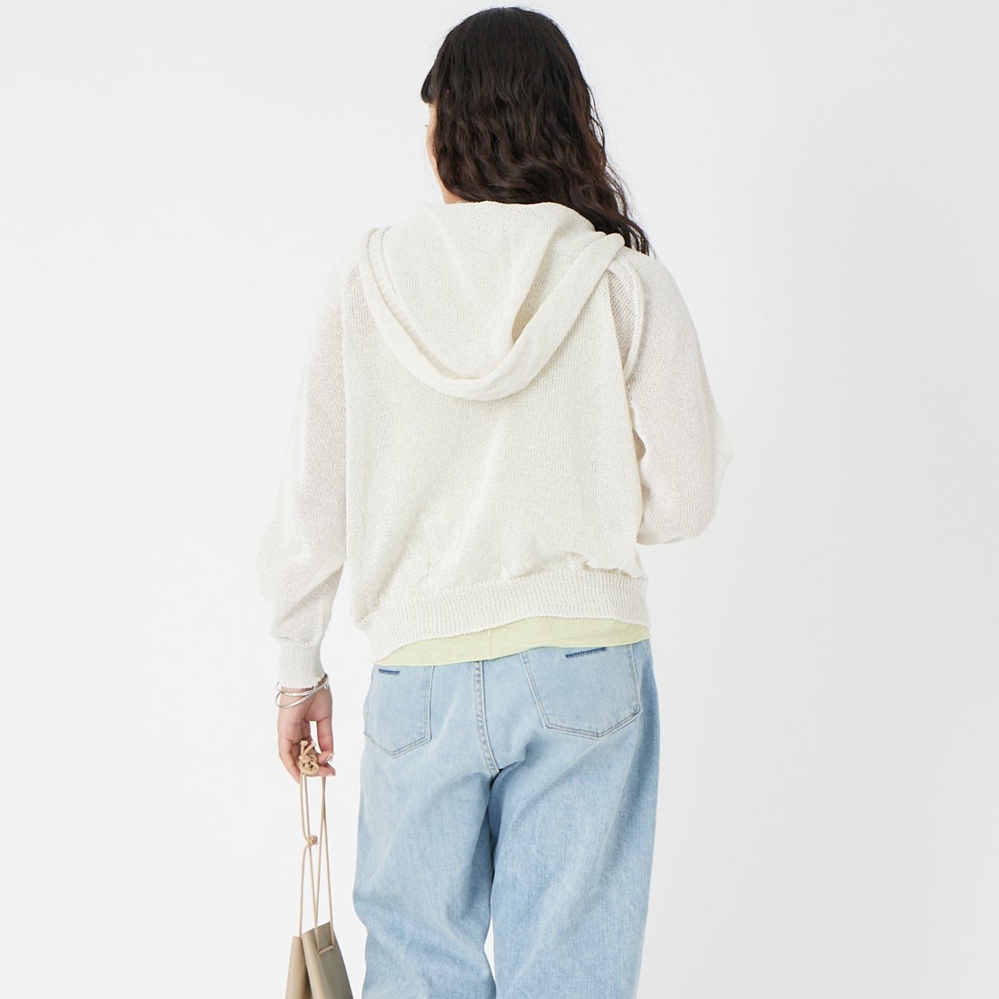 Jeans Factory Clothes [ジーンズファクトリークローズ] ホールガーメント フードカーディガン [113-2065] ｵﾌﾎﾜｲﾄ &&モデル身長：162cm 着用サイズ：F&&