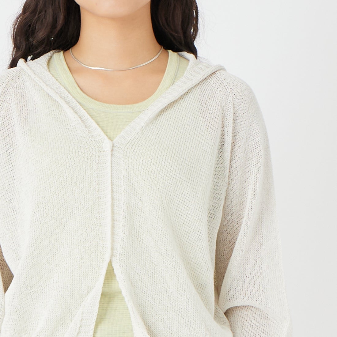 Jeans Factory Clothes [ジーンズファクトリークローズ] ホールガーメント フードカーディガン [113-2065] ｵﾌﾎﾜｲﾄ &&モデル身長：162cm 着用サイズ：F&&