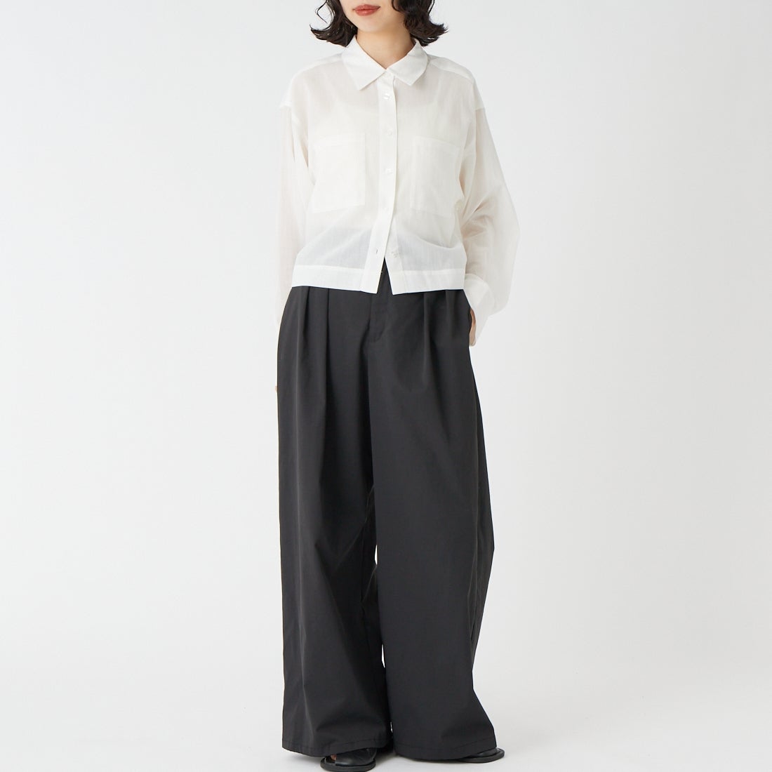 USINE [ユジーヌ] シアー短丈シャツ [IN11-SH-6] 3 OFF &&モデル身長：162cm 着用サイズ：F&&