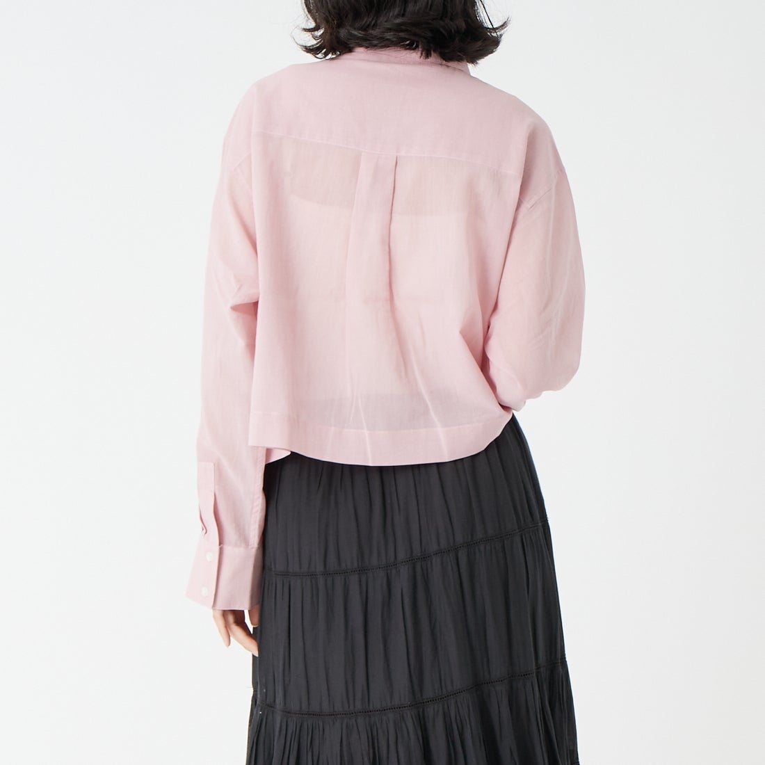 USINE [ユジーヌ] シアー短丈シャツ [IN11-SH-6] 29 PINK &&モデル身長：162cm 着用サイズ：F&&