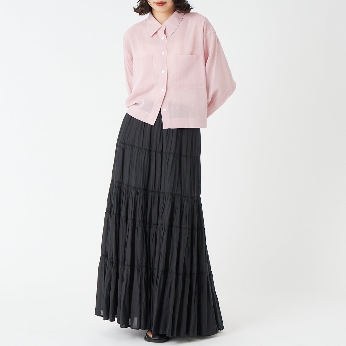 USINE [ユジーヌ] シアー短丈シャツ [IN11-SH-6] 29 PINK &&モデル身長：162cm 着用サイズ：F&&