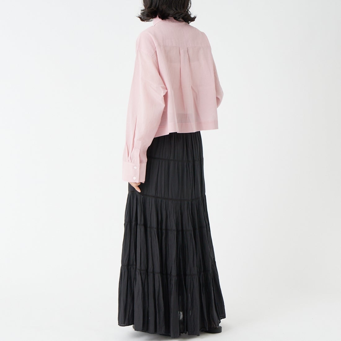 USINE [ユジーヌ] シアー短丈シャツ [IN11-SH-6] 29 PINK &&モデル身長：162cm 着用サイズ：F&&