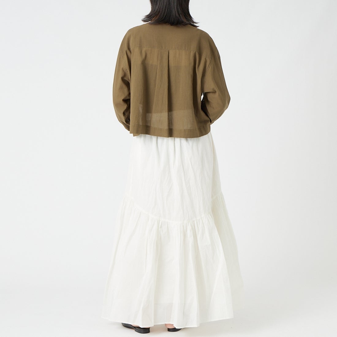 USINE [ユジーヌ] シアー短丈シャツ [IN11-SH-6] KHAKI.B &&モデル身長：162cm 着用サイズ：F&&