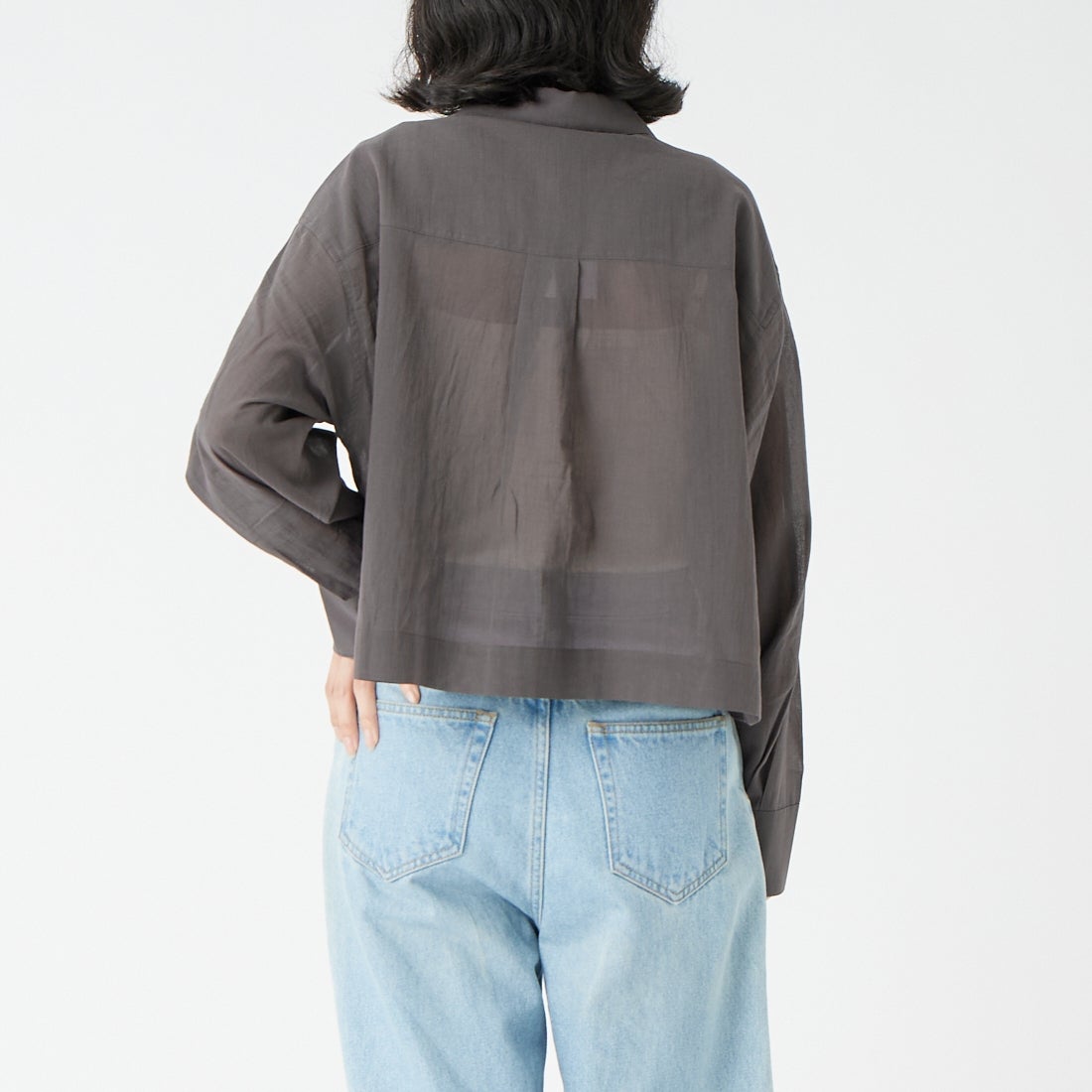 USINE [ユジーヌ] シアー短丈シャツ [IN11-SH-6] 48 CHARCOA &&モデル身長：162cm 着用サイズ：F&&