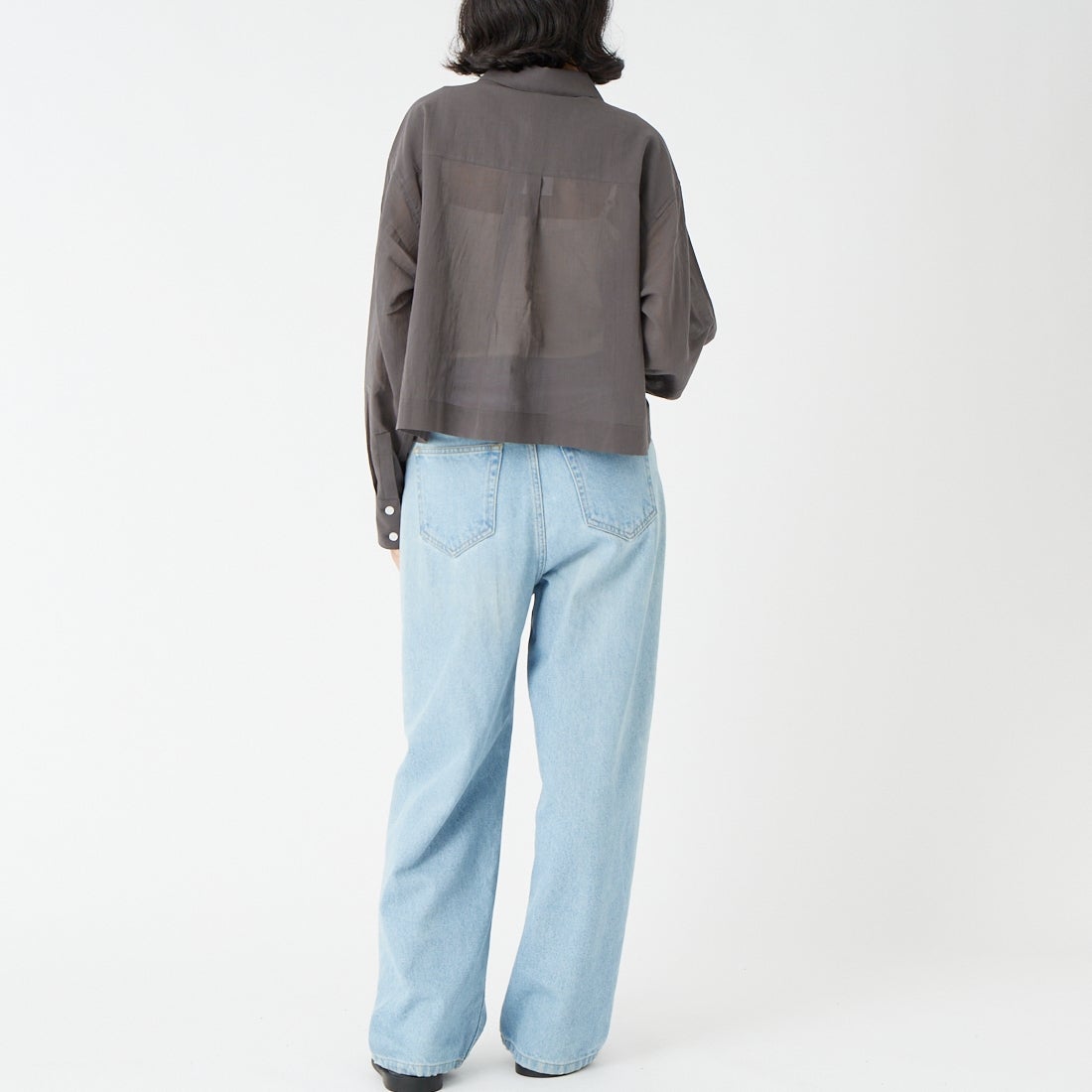 USINE [ユジーヌ] シアー短丈シャツ [IN11-SH-6] 48 CHARCOA &&モデル身長：162cm 着用サイズ：F&&