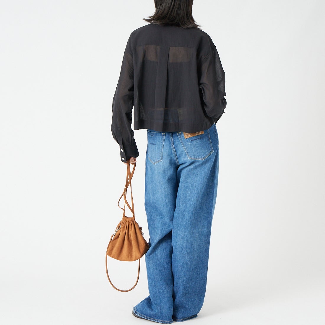 USINE [ユジーヌ] シアー短丈シャツ [IN11-SH-6] BLACK &&モデル身長：162cm 着用サイズ：F&&