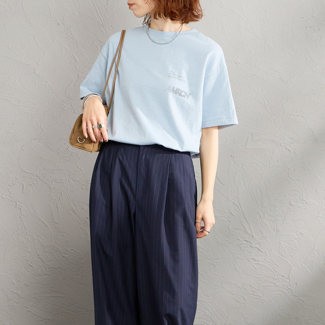 Americana [アメリカーナ] バックプリントTシャツ [BRF-808A-1] ﾌﾞﾙｰｸﾞﾚｰ &&モデル身長：158cm 着用サイズ：ONE SIZE&&